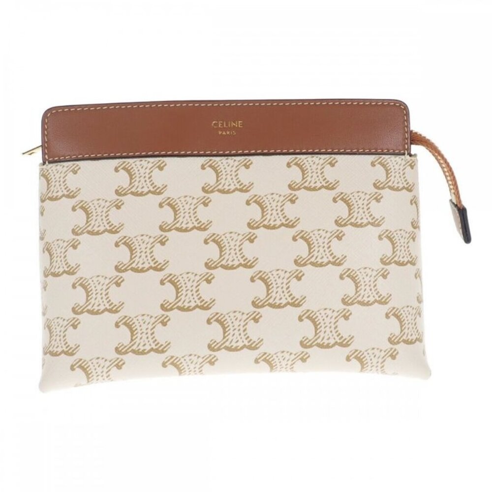 Celine Small Travel 10 C762 djp.01 ta Pouch Polyurethane Leather White - Picture 2 of 9